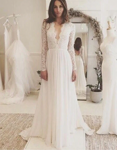 V Neck Wedding Dresses Bridal Gown Top with Sleeves