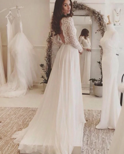 V Neck Wedding Dresses Bridal Gown Top with Sleeves