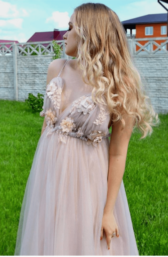 Backless Spaghetti Straps Bridesmaid Dresses Prom Dresses with 3D Flowers