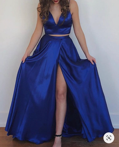 Two Piece Prom Dresses Royal Blue Slit Side under 100