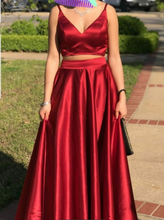 Load image into Gallery viewer, Two Piece Prom Dresses Red Floor Length