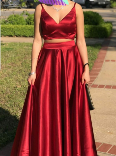 Two Piece Prom Dresses Red Floor Length