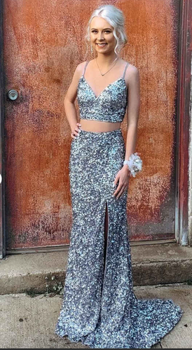 Two Piece Prom Dresses Sequins Spaghetti Straps