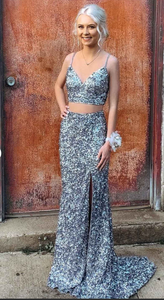 Two Piece Prom Dresses Sequins Spaghetti Straps