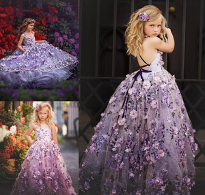 Lavender Flower Girl Dresses Princess Dresses with 3D Flowers