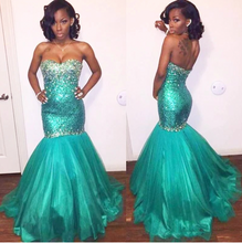 Load image into Gallery viewer, Mint Green Prom Dresses Mermaid with Rhinestones