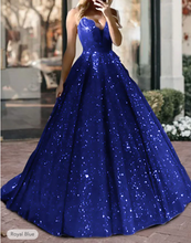 Load image into Gallery viewer, V Neck Prom Dresses Sparkly Sequins Long