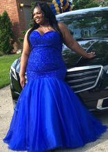 Load image into Gallery viewer, Royal Blue Plus Size Prom Dresses Mermaid