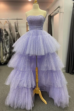 Charger l&#39;image dans la galerie, Sparkly Prom Dresses Hi Low Lavender Strapless