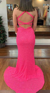 V Neck Halter Prom Dresses Backless Slit Side