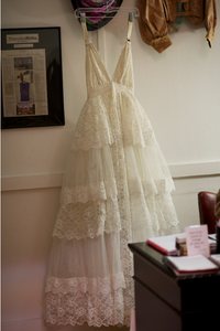 Boho V Neck Wedding Dresses Bridal Gown Lace with Sash