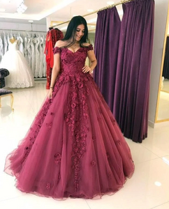 Off Shoulder Prom Dresses with Appliques Princess Gown