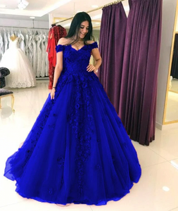 Off Shoulder Prom Dresses with Appliques Princess Gown