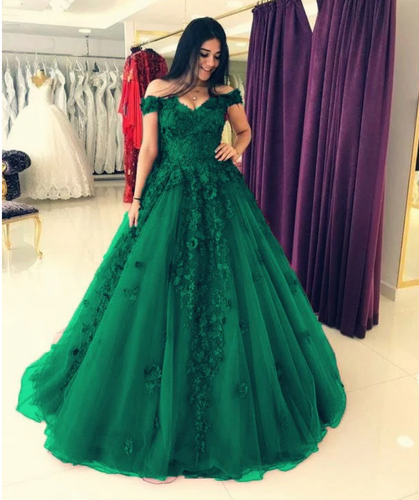 Off Shoulder Prom Dresses with Appliques Princess Gown