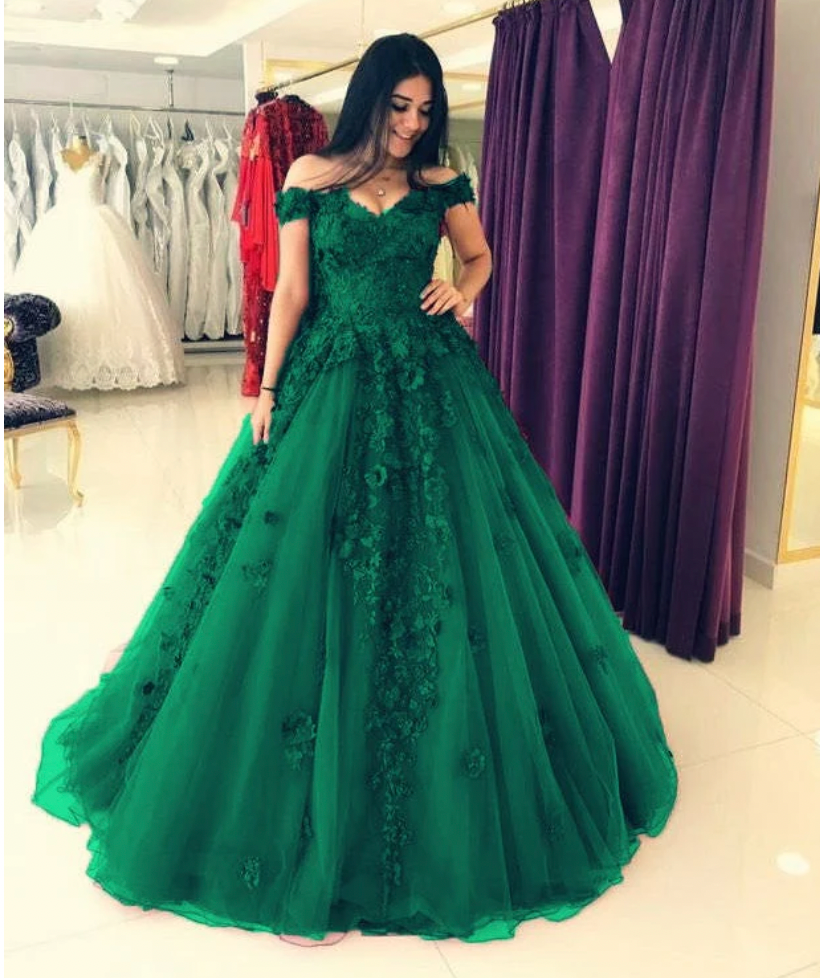 Off Shoulder Prom Dresses with Appliques Princess Gown