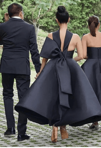 Ankle Length Black Bridesmaid Dresses for Wedding Party with Large Bowknot