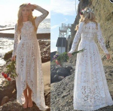 Laden Sie das Bild in den Galerie-Viewer, Boho Lace Wedding Dresses Bridal Gown with Sleeves Beach Dresses