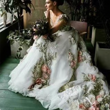 Load image into Gallery viewer, V Neck Wedding Dresses Bridal Gown with Garden Flowers V Back