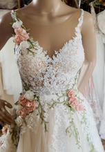 Load image into Gallery viewer, V Neck Wedding Dresses Bridal Gown with Garden Flowers V Back