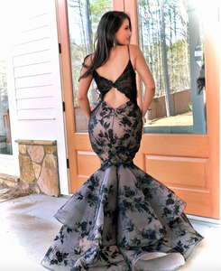 Straps Black Lace Mermaid Prom Dresses