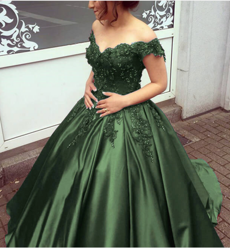 Olive Green Prom Dresses Princess Gown with Lace Appliques