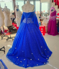 Cargar imagen en el visor de la galería, Long Royal Blue Prom Dresses with Butterflies