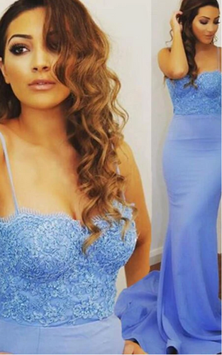 Spaghetti Straps Prom Dresses with Lace Appliques Mermaid