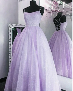 Sparkly Spaghetti Straps Prom Dresses with Pockets