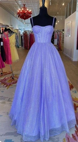 Lavender Prom Dresses Sparkly Spaghetti Straps