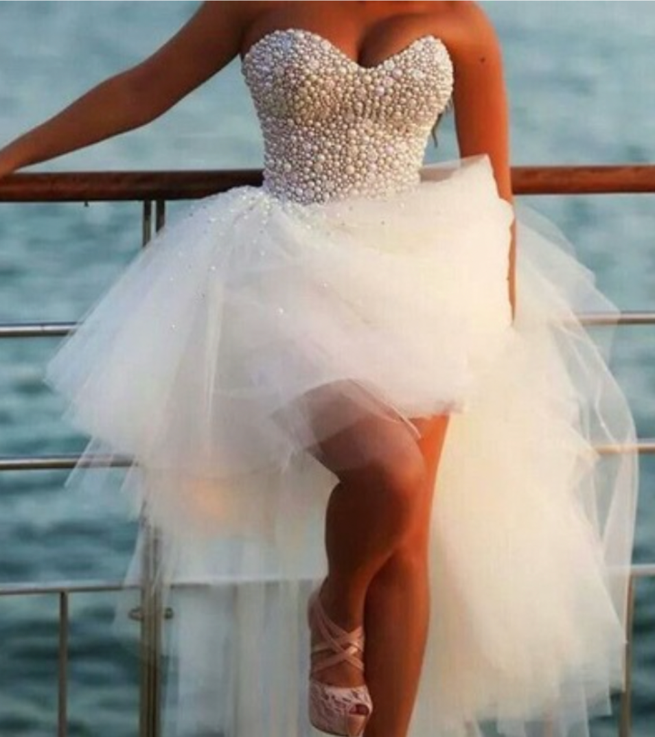 Hi Low Wedding Dresses Bridal Gown with Pearls