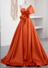 Load image into Gallery viewer, Spaghetti Straps Orange Prom Dresses with Bowknot