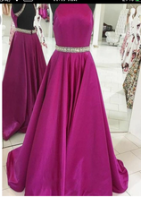 Load image into Gallery viewer, High Neck Pink Prom Dresses with Pears Floor Length