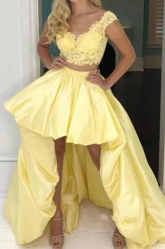 Two Piece Yellow Prom Dresses Hi Low