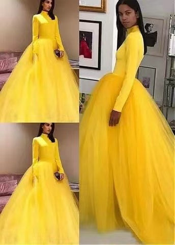 Yellow Prom Dresses with Full Sleeves