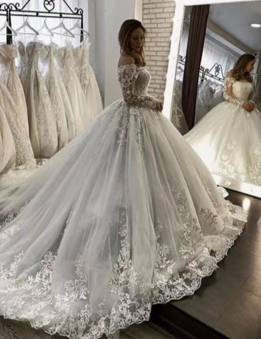 Off Shoulder Wedding Dresses Bridal Gown with Sleeves Lace