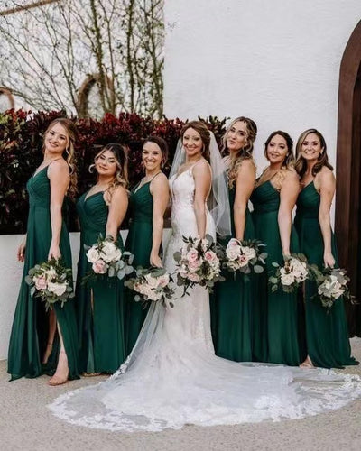 Green Spaghetti Bridesmaid Dresses Floor Length