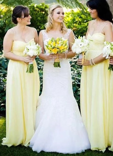 Spaghetti Straps Yellow Bridesmaid Dresses under 100