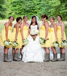 Countryside Sweetheart Short Yellow Bridesmaid Dresses under 100