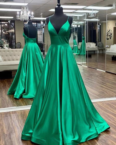 Spaghetti Straps Prom Dresses Green