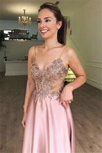 Cargar imagen en el visor de la galería, Spaghetti Straps Prom Dresses with Lace Floor Length