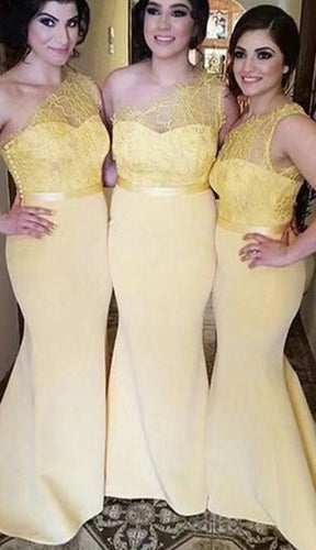 One Shoulder Yellow Bridesmaid Dresses for Wedding Party