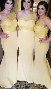 One Shoulder Yellow Bridesmaid Dresses for Wedding Party