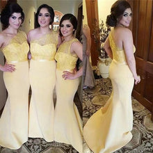 Laden Sie das Bild in den Galerie-Viewer, One Shoulder Yellow Bridesmaid Dresses for Wedding Party