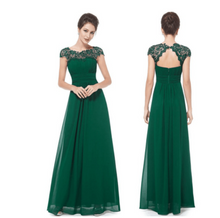 Laden Sie das Bild in den Galerie-Viewer, Cap Sleeves Green Chiffon Long Bridesmaid Dresses with Appliques Beads