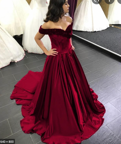 Off the Shoulder Burgundy Prom Dresses