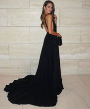 Charger l&#39;image dans la galerie, Deep V Neck Black Long Prom Dresses Under 100