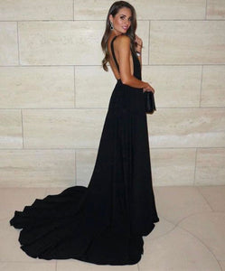 Deep V Neck Black Long Prom Dresses Under 100