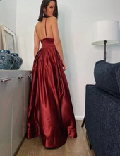 Load image into Gallery viewer, Spaghetti Straps Red Slit Side Prom Dresses