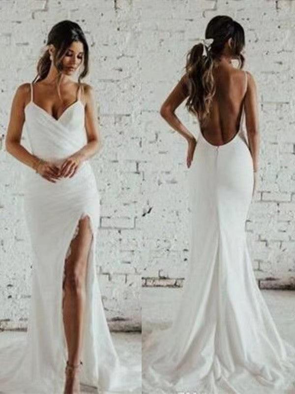 Backless Spaghetti Straps Wedding Dresses Bridal Gown
