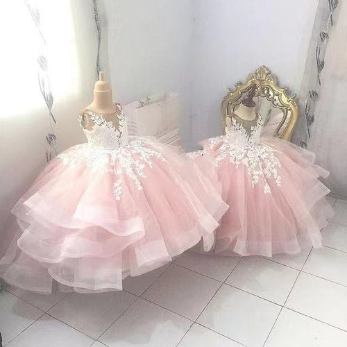 Ball Gown Pink  Flower Girl Dresses with Lace